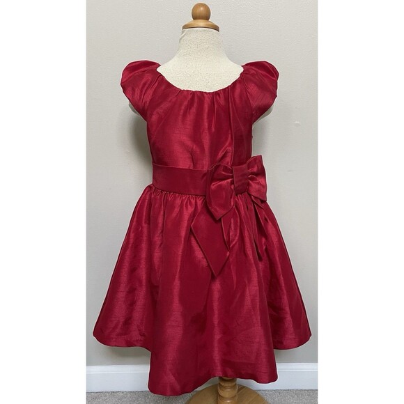 GYMBOREE Holiday Memories Red Taffeta Rosebud Dress Sz 4 - Picture 1 of 4